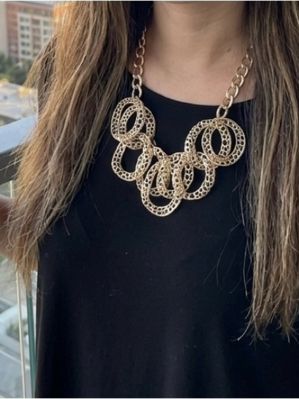 Troy Designs Gold Link Statement Necklace/Earrings Set - NWT $29